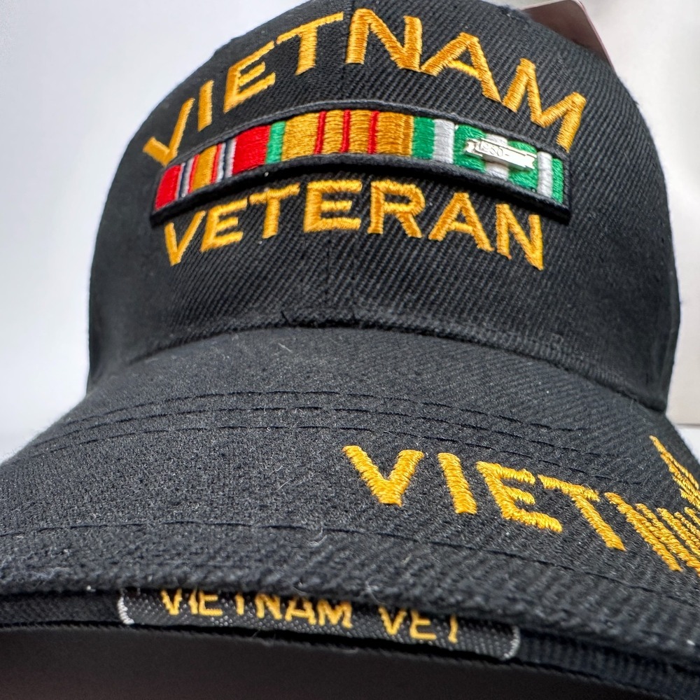 Vietnam Veteran Black Cap Hat Ribbons Metal 1960- Emblem Embroidered NEW w/ Tag - Picture 3 of 14